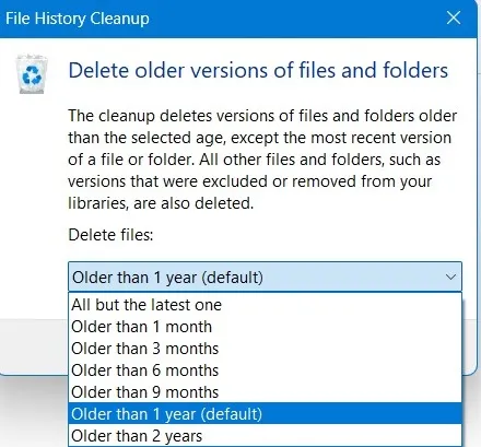 Ältere Versionen des Dateiversionsverlaufs löschen