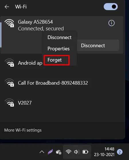 Vergeet WiFi-verbinding