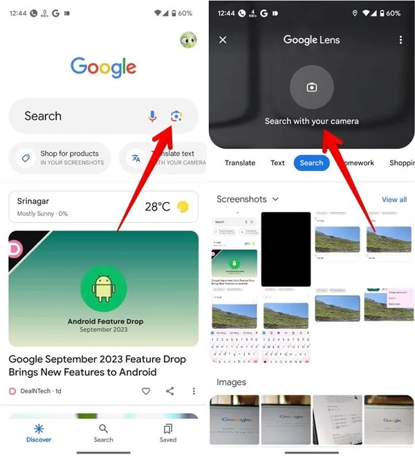Lens activeren vanuit de Google-app.