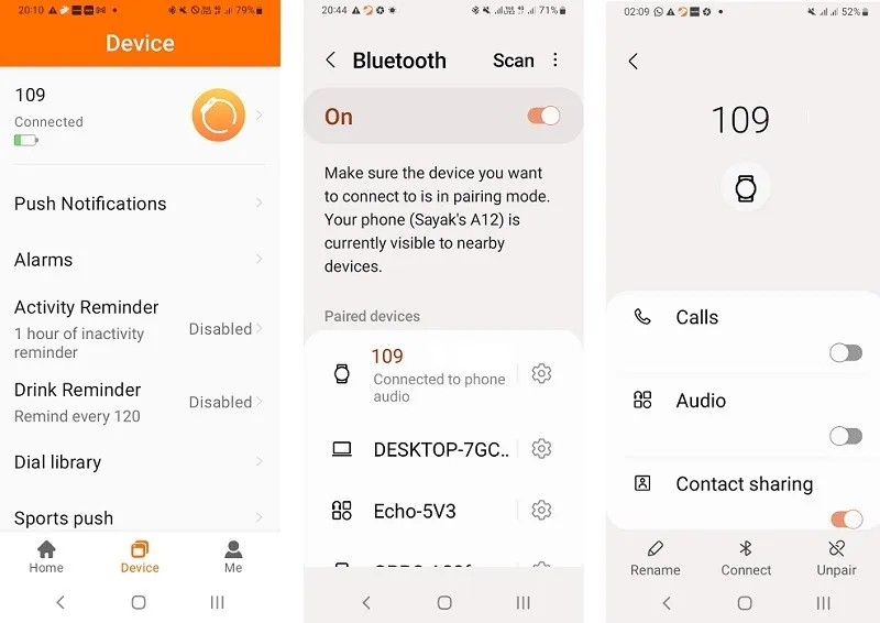Déconnexion Bluetooth entre une smartwatch Android et le téléphone.