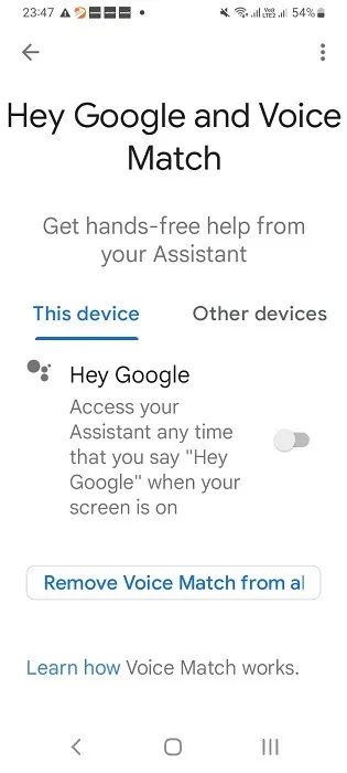 Ehi Google Disattivato nello smartphone Android.