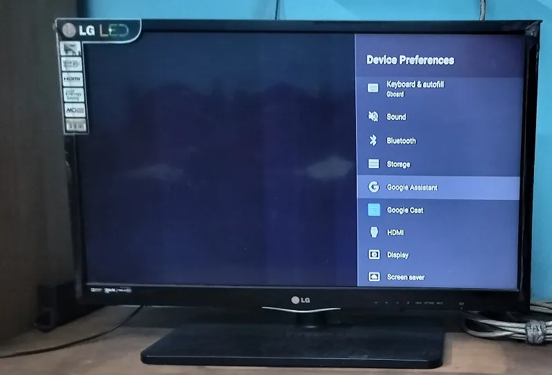 Menu Assistant Google dans les préférences de l'appareil Android TV.