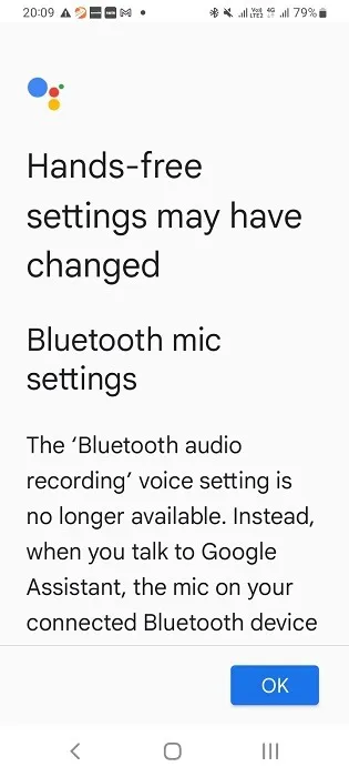 Explication des paramètres du micro Bluetooth de Google Assistant et du fonctionnement du mode mains libres.