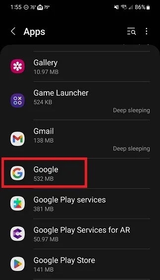 Przejdź do aplikacji Google w Ustawieniach Androida.