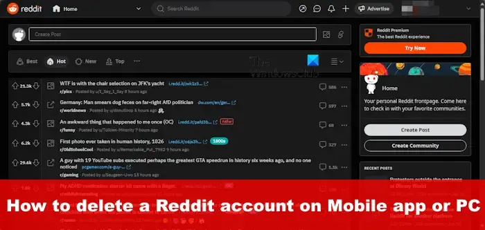 Como excluir uma conta Reddit no aplicativo móvel ou PC
