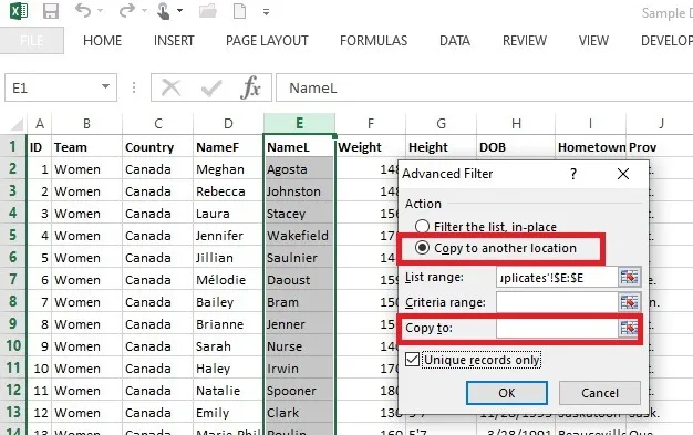 Copiez le filtre avancé vers un autre emplacement dans Excel
