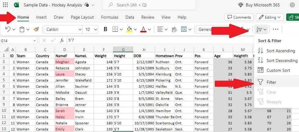 Choisissez un filtre dans Excel