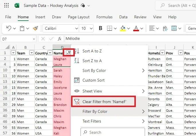 Cancella un filtro di Excel