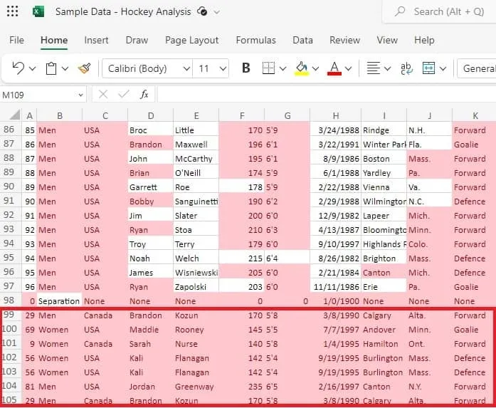 Foglio Excel con formattazione condizionale che evidenzia i valori duplicati