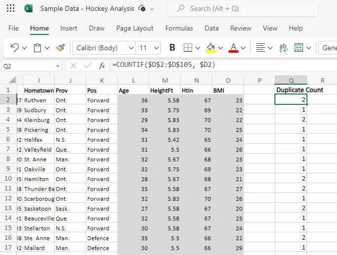 Contare i duplicati in Excel