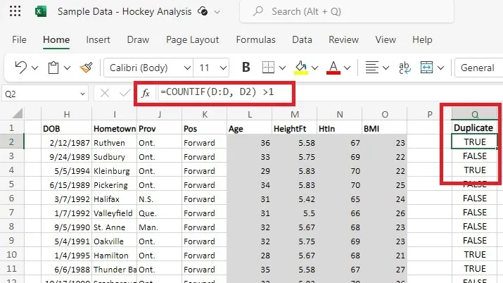 Contare una singola colonna in Excel