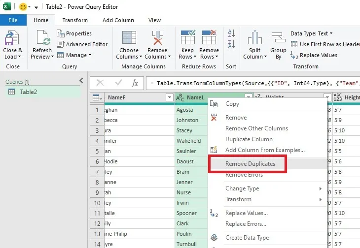Rimuovi i duplicati dalla Power Query di Excel