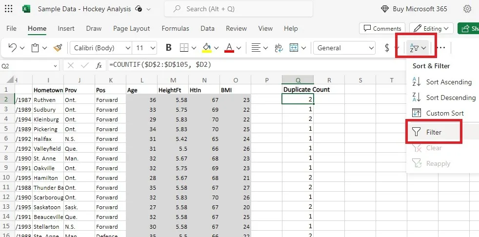 Supprimer les filtres en double dans Excel