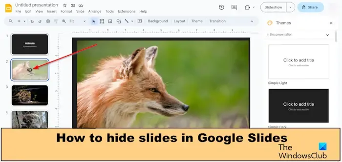 Como ocultar slides no Apresentações Google