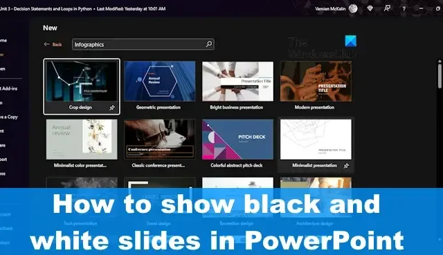 Zwart-wit dia’s weergeven in PowerPoint
