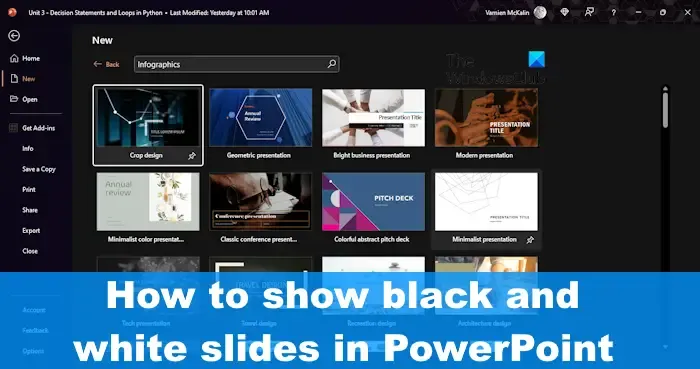 Zwart-wit dia's weergeven in PowerPoint