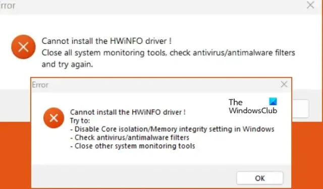 Não é possível instalar o driver HWiNFO no Windows 11