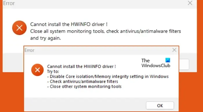 No se puede instalar el controlador HWiNFO
