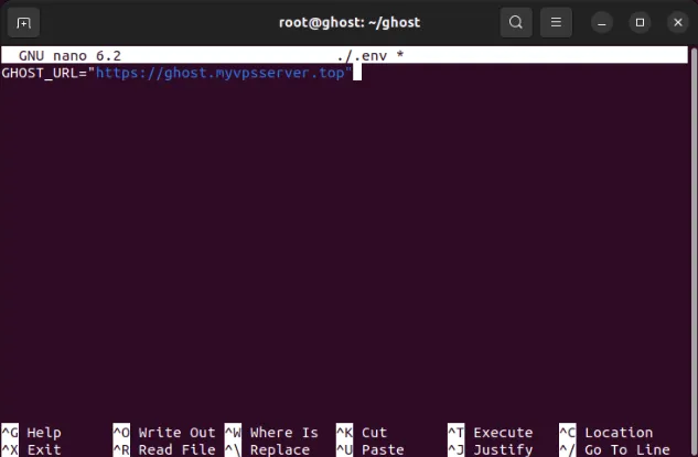Um terminal mostrando o URL de uma instância remota do Ghost.