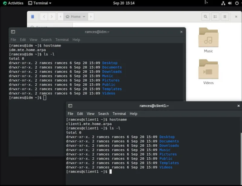 Une capture d'écran montrant un répertoire personnel itinérant actuellement actif sur GNOME.