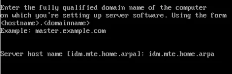 Ein Terminal, das den Hostnamen des IdM-Servers anzeigt.
