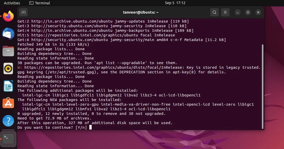 Installa i driver grafici Intel Linux Installa il pacchetto driver Conferma Ubuntu