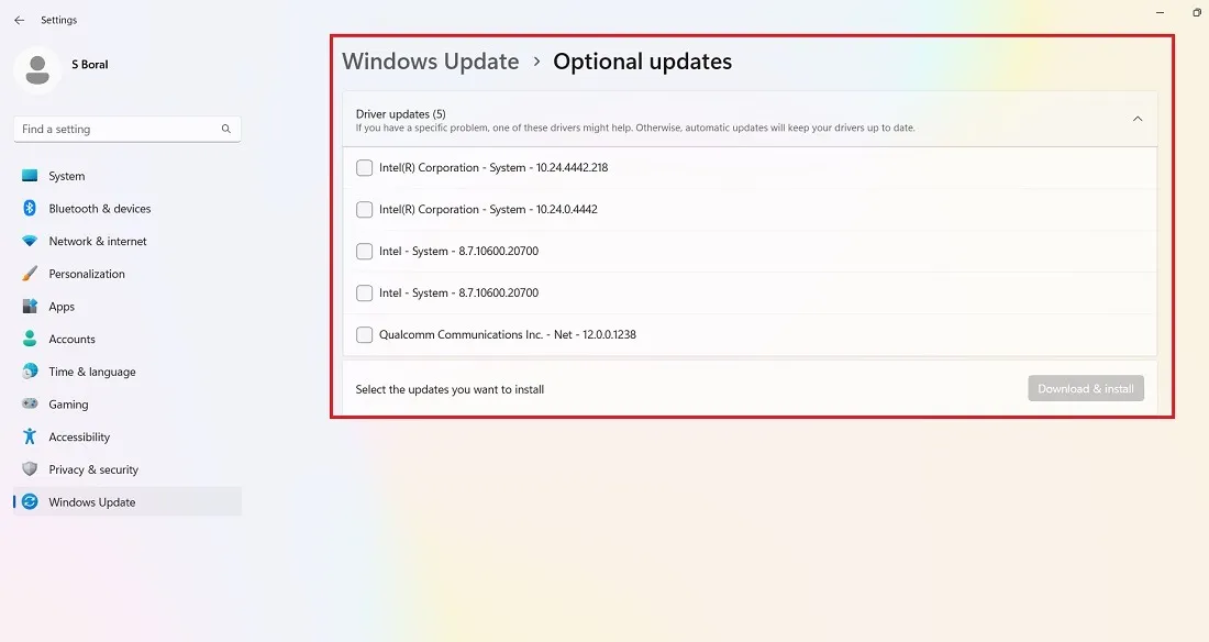 Installazione degli aggiornamenti facoltativi in ​​Windows 11 per settembre 2023.