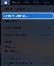 Klicken Sie auf das Apple-Logo und wählen Sie Systemeinstellungen