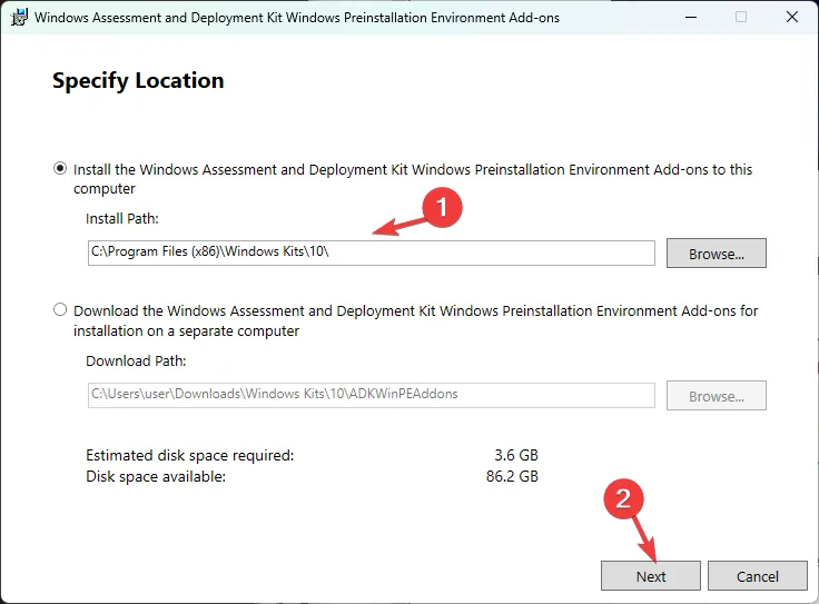 安裝 Windows 評估和部署工具包 Windows 預先安裝環境加載項以安裝在此電腦上
