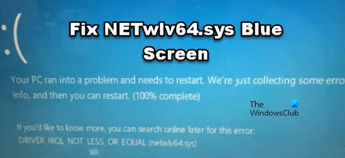 Schermata blu NETwlv64.sys