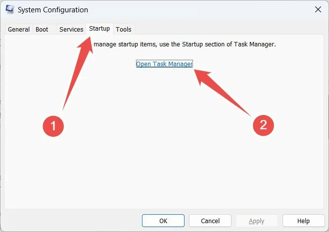Apertura di Task Manager dall'app Configurazione di sistema.