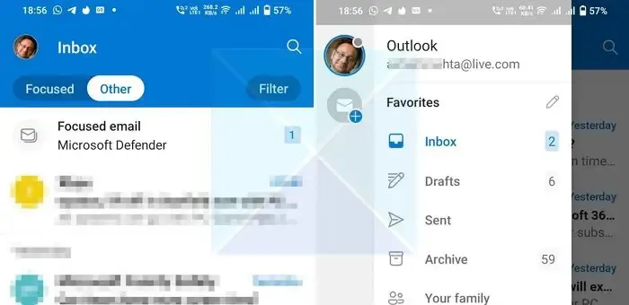 Account di posta elettronica Microsoft dell'app Outlook