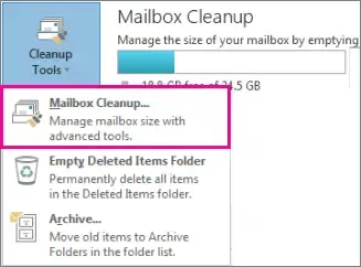 Limpeza da caixa de correio do Outlook