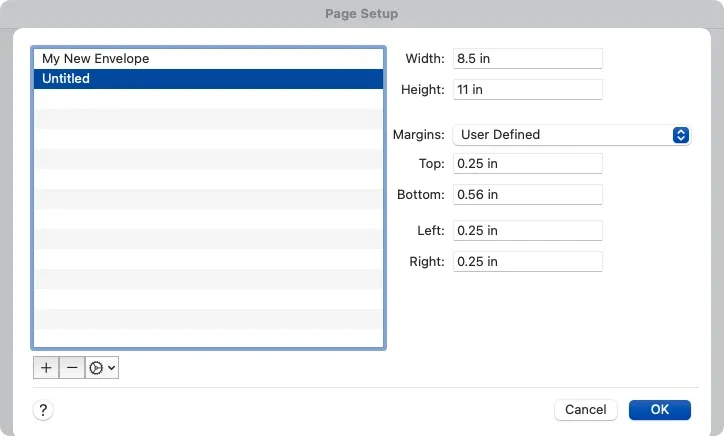 Tamaño de papel personalizado en Word en Mac