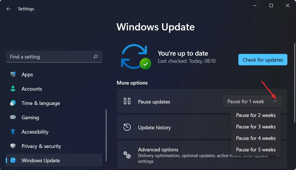 pauze-updates Windows 11-fout na update