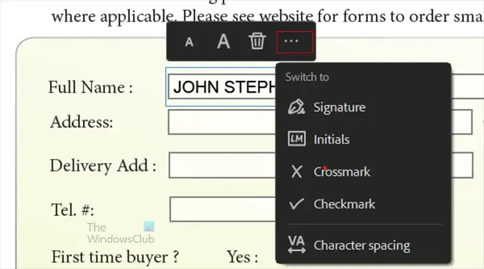 PDF Fill - napisz w formularzu - opcje