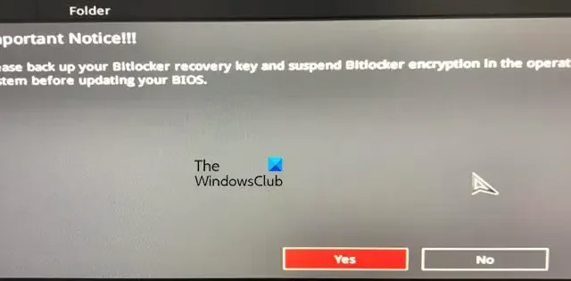 Faça backup da chave de recuperação do BitLocker e suspenda a criptografia do BitLocker antes de atualizar o BIOS