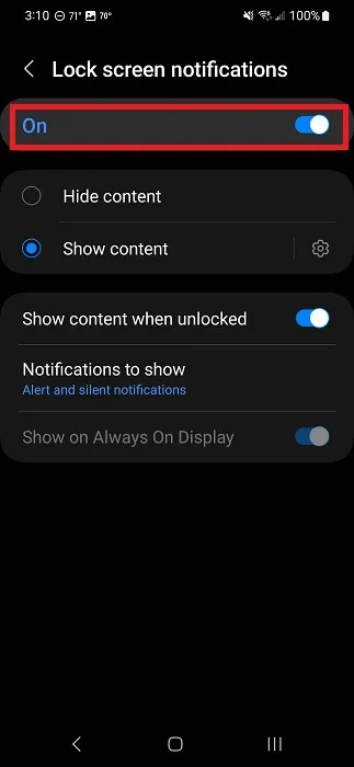 Désactiver toutes les notifications de l'écran de verrouillage via les paramètres Android.
