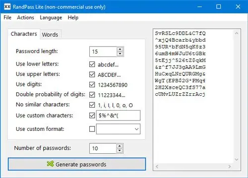 Générateur de mot de passe RandPass Lite pour PC