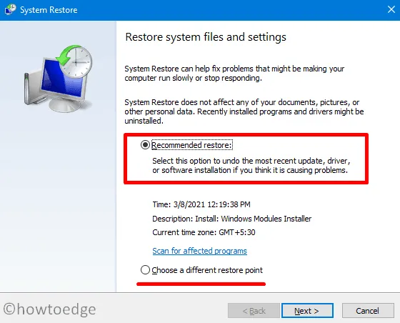 Windows 10에서 삭제된 사용자 프로필 복구 - 복원 지점