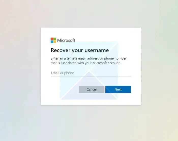 Recuperar nome de usuário da conta da Microsoft