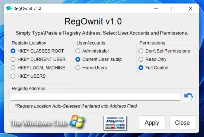 RegOwnit : prenez le contrôle total et la propriété des clés de registre Windows
