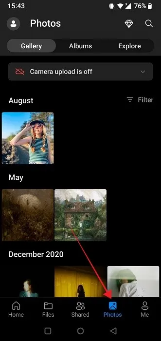 Geüploade afbeeldingen controleren in de OneDrive-app voor Android.