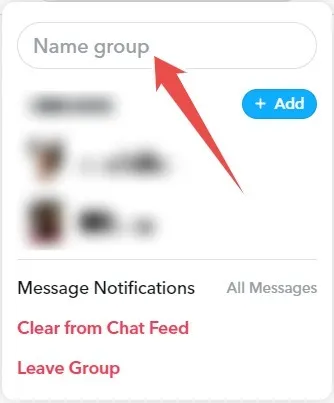 Cambiar el nombre del chat grupal en Snapchat para web.