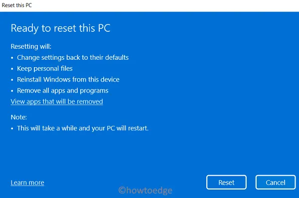 Reparieren Sie das Betriebssystem Windows 11 – Zurücksetzen