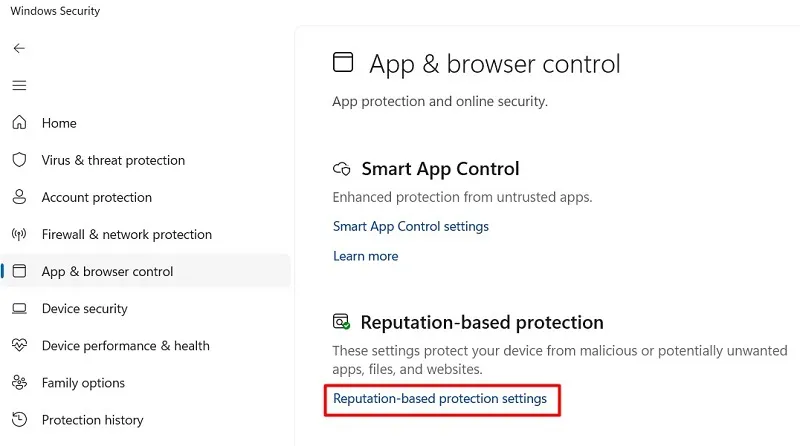 Protección basada en reputación en Seguridad de Windows