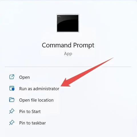Executando o prompt de comando como administrador no Windows Search.