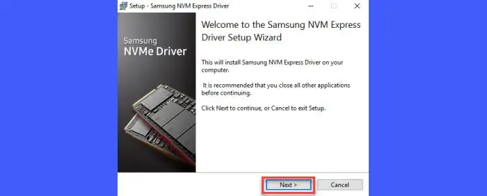 Samsung NVME ドライバーセットアップウィザード