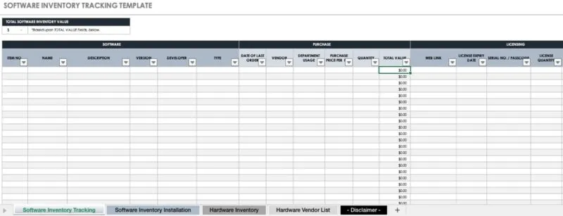Modèle d'inventaire de logiciels pour Excel