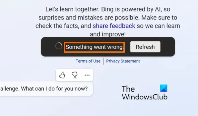 Bing Chat で問題が発生したエラーを修正する
